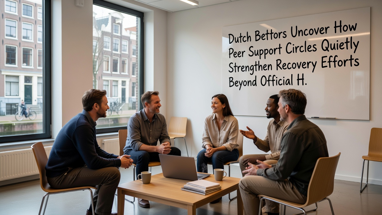 Deelnemers aan een peer support bijeenkomst die kaarten en notities gebruiken om herstelstrategieën te bespreken