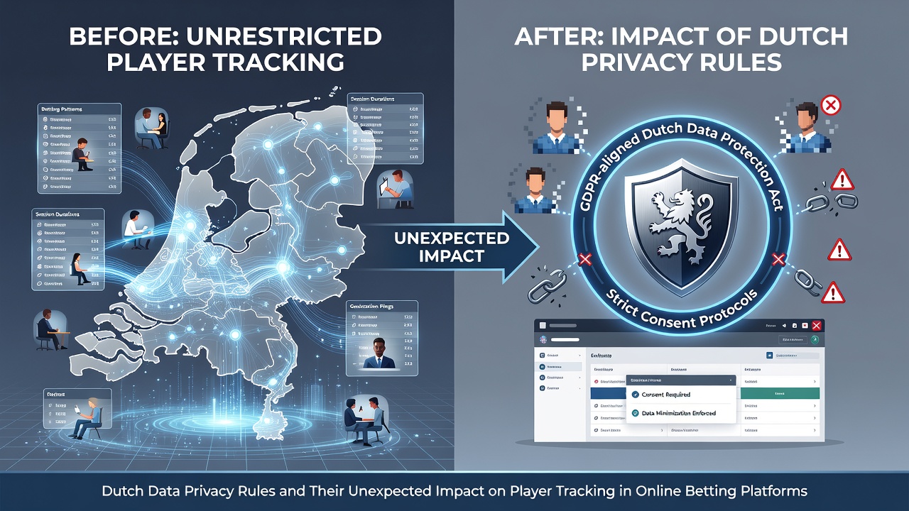 Diagram dat de balans illustreert tussen privacybescherming en trackingmogelijkheden binnen Nederlandse online gokplatforms